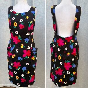 Geary Roark Kamisato black floral open back cotton summer sheath dress